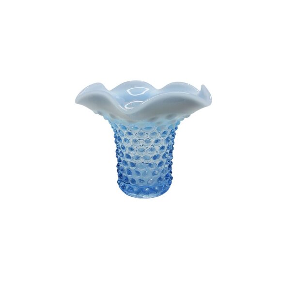 vintage 1980s fenton style blue,white glass hobnail vase - Picture 7 of 8